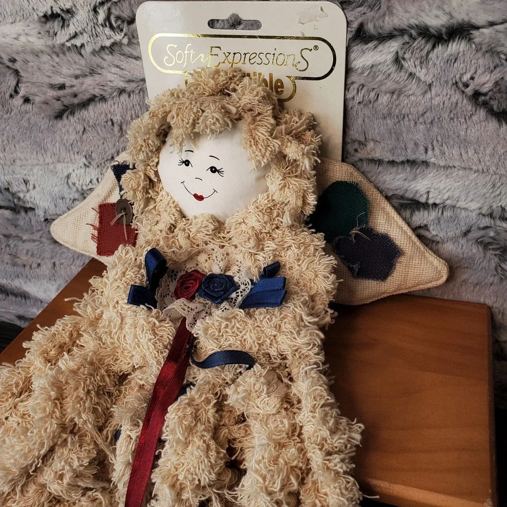 Dan Dee Soft Expressions Collectible Rustic Rag Angel Decorative Doll Blue Bows